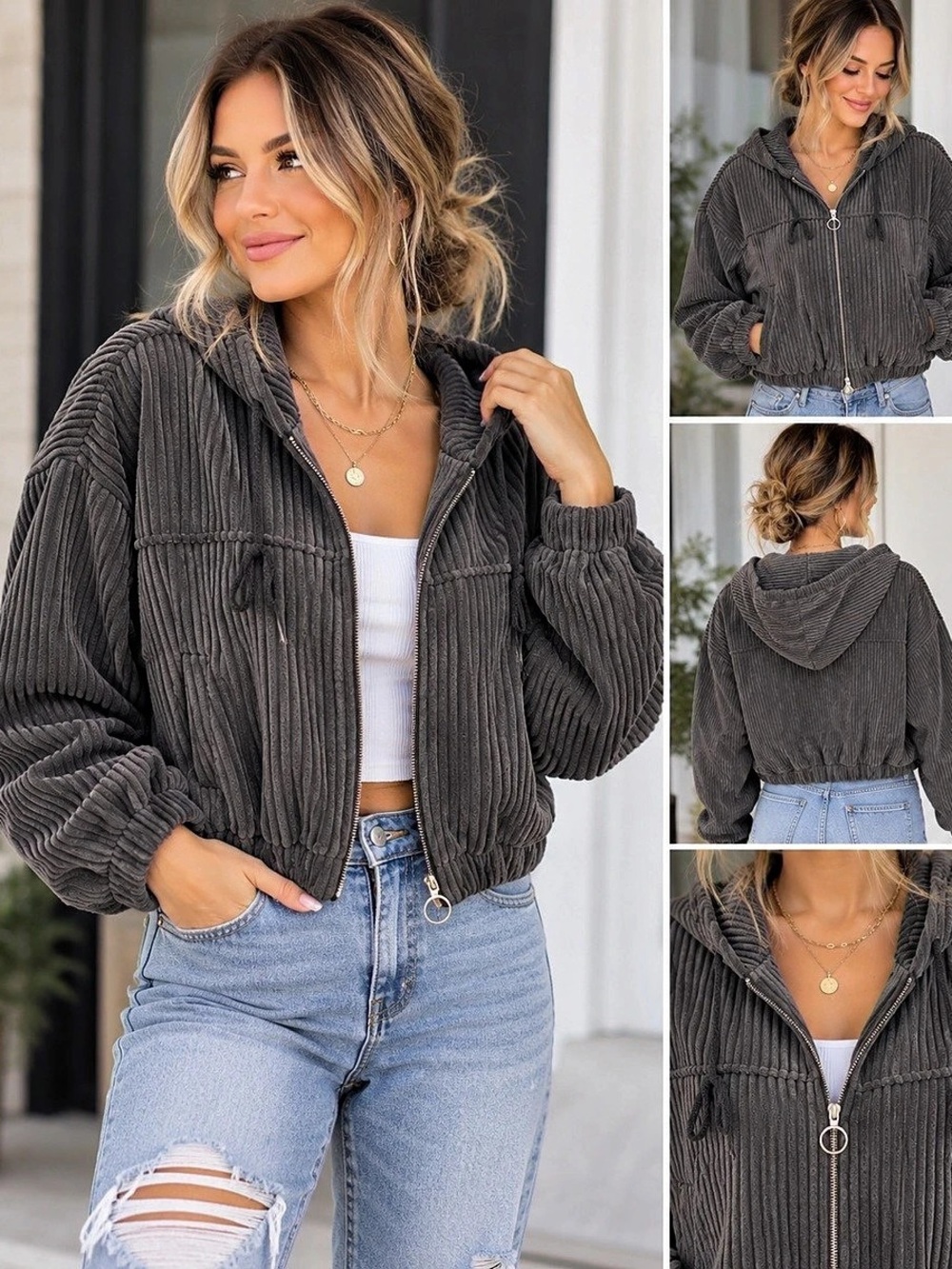 HYFVE Women's Corduroy Hooded Jacket Size Medium